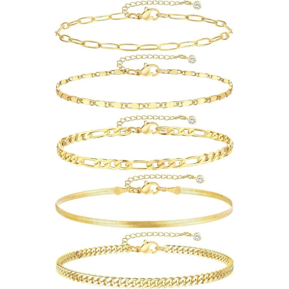 Gold Ankle Bracelets for Women, 14k Gold Plated Waterproof Cuban Link Chain Ankl